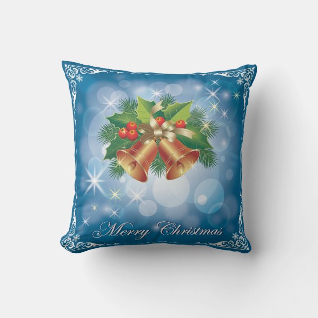 Pretty Blue and White Merry Christmas Square Cushion (Front)