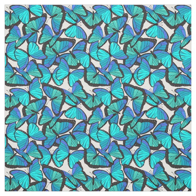 Pretty Blue and White Morpho Butterfly Patterned Fabric (Swatch)