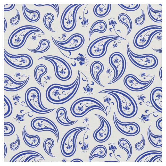 Pretty Blue and White Paisley Pattern Fabric (Close Up)