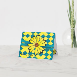 Pretty Blue and Yellow Flower Design Thank You Card