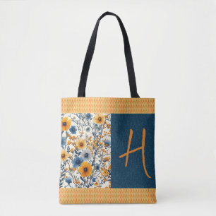 Pretty Blue And Yellow Vintage Floral Customise Tote Bag