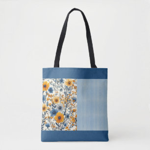Pretty Blue And Yellow Vintage Floral Half Mix Tote Bag