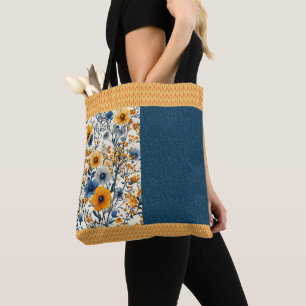 Pretty Blue And Yellow Vintage Floral Half Mix  Tote Bag