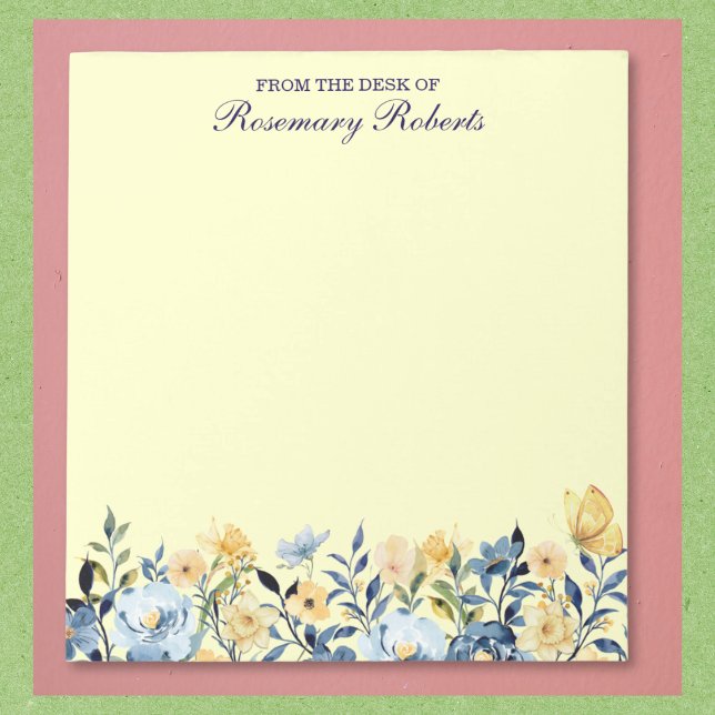 Pretty Blue and Yellow Wildflowers Notepad (Available in multiple sizes. Text may be customized, or removed.)