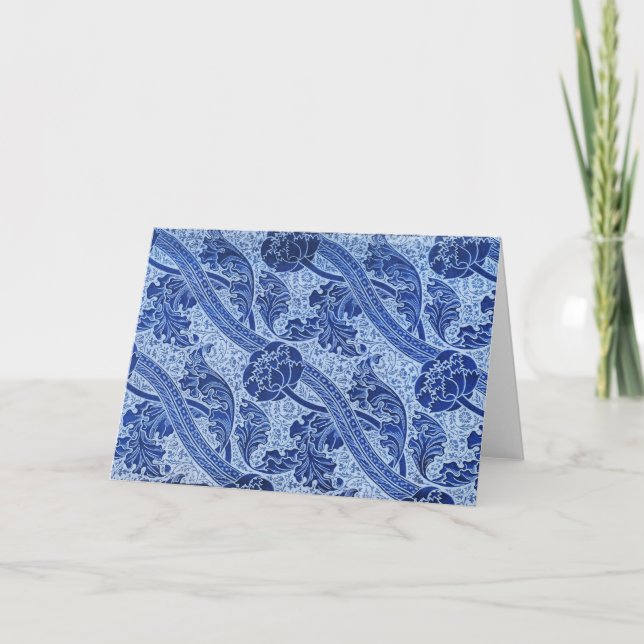 Pretty Blue Art Nouveau Floral Pattern Card (Front)