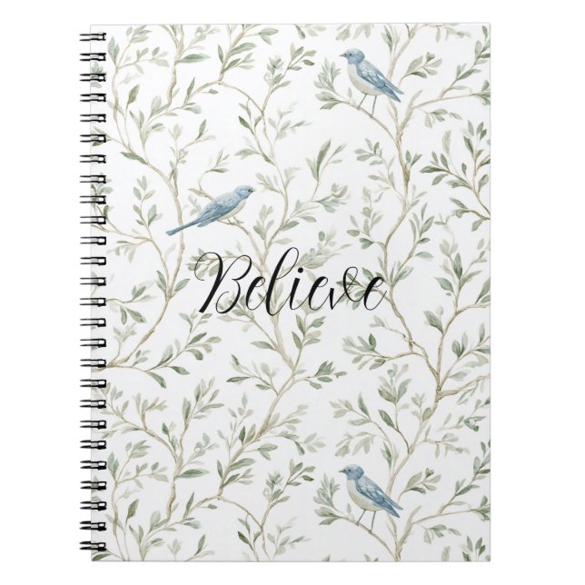 Pretty Blue Birds Believe Notebook (Front)