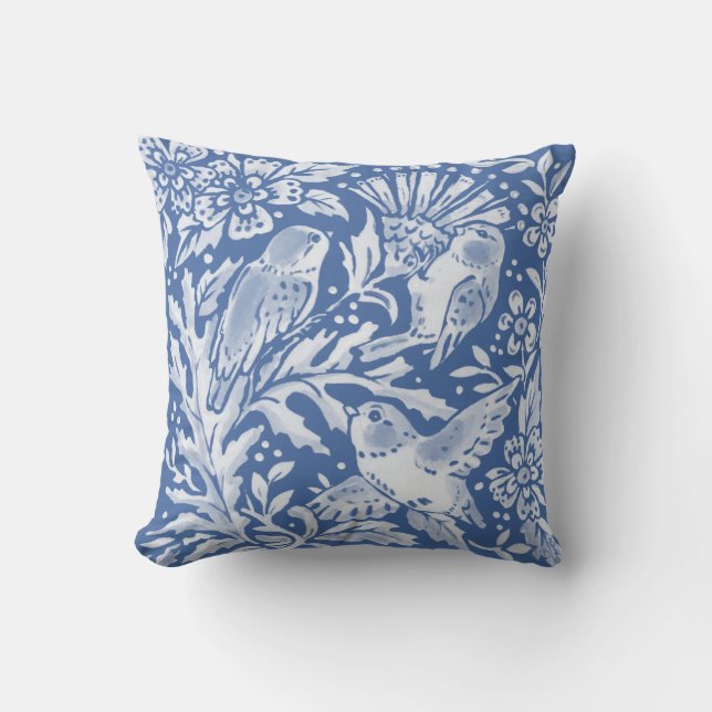 Pretty Blue Birds Forest Floral Nature Animal Cushion (Front)