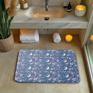 Pretty Blue Birds Pink Roses Elegant Bath Mat