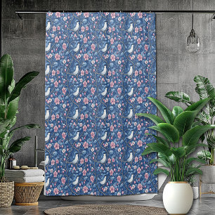 Pretty Blue Birds Pink Roses Elegant Shower Curtain