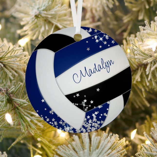 pretty blue black volleyball silver stars accent metal tree decoration (Insitu)