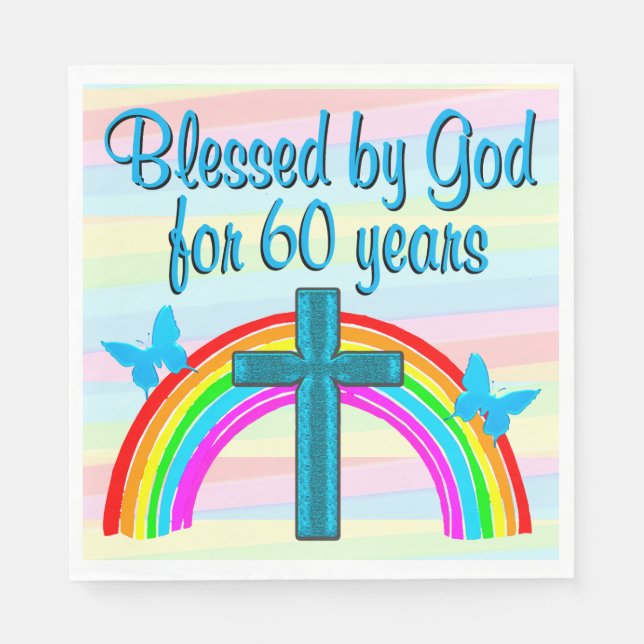 PRETTY BLUE BLESSED BY GOD 60TH BIRTHDAY NAPKINS (Front)