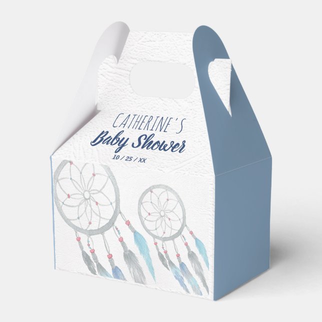 Pretty Blue Boho Dreamcatcher Baby Shower Favour Box (Front Side)