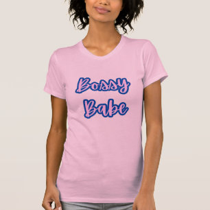 Pretty Blue Bossy Babe Text +Outline Women’s T-Shirt