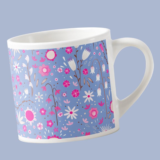 Pretty Blue Botanical Wildflower Floral Keepsake Espresso Cup (Blue modern floral espresso cup)