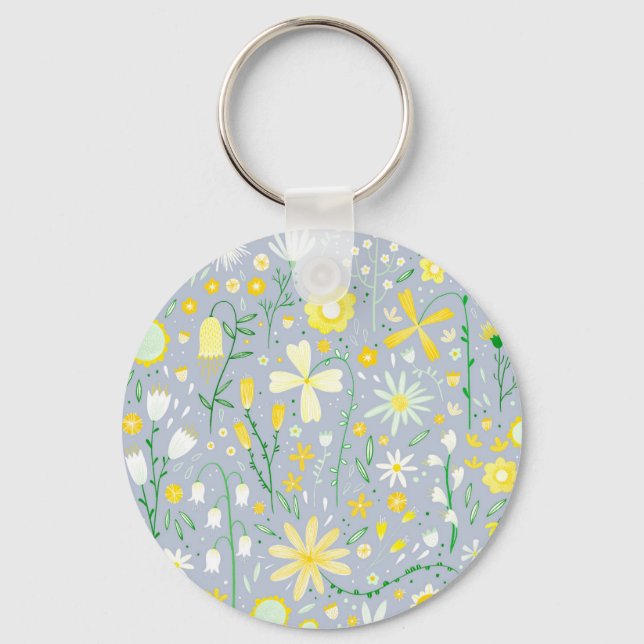Pretty Blue Botanical Wildflower Floral Key Ring (Front)