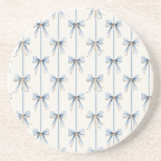 Pretty Blue Bows & Stripes Coaster (Front)
