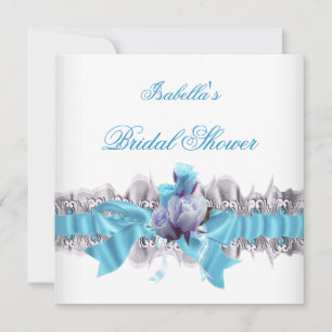 Pretty Blue Bridal Shower White Lace Garter Invitation
