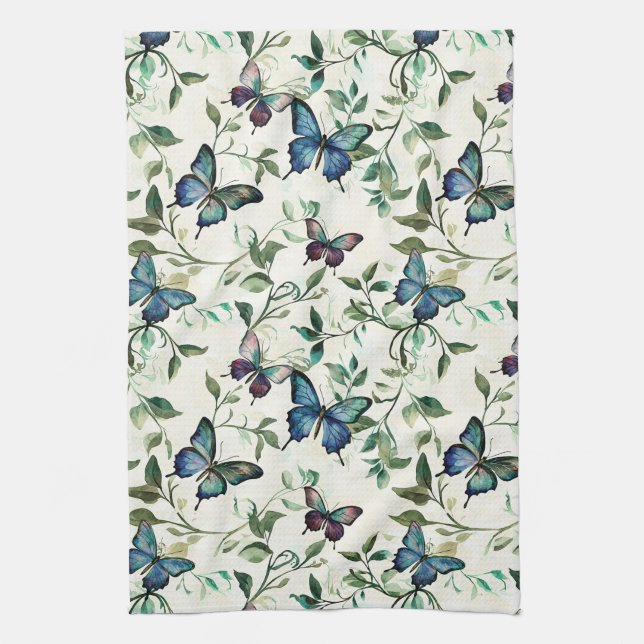 Pretty Blue Butterflies Bridal Shower Tea Towel (Vertical)