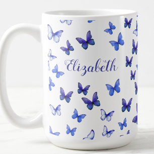 Pretty Blue Butterflies Custom Name Coffee Mug