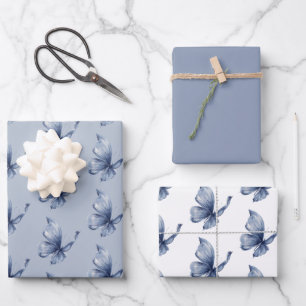 Pretty Blue Butterfly Birthday Wrapping Paper Sheet