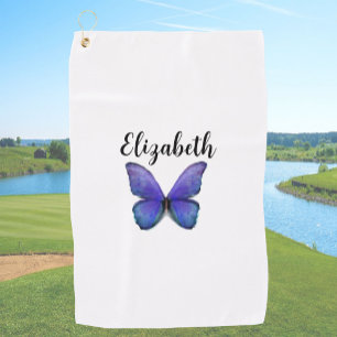 Pretty blue butterfly golf towel custom name