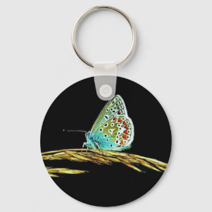 Pretty Blue Butterfly Grass Photo Key Ring
