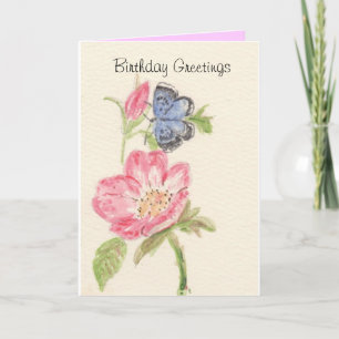 Pretty blue butterfly on pink flower card