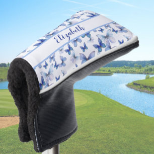 Pretty blue butterfly with custom name ladies golf head cover