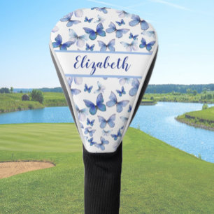 Pretty blue butterfly with custom name ladies  golf head cover