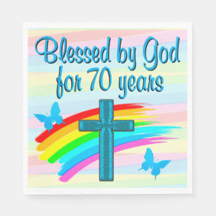 PRETTY BLUE CHRISTIAN 70TH BIRTHDAY PAPER NAPKINS