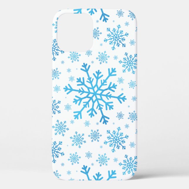  Pretty Blue Christmas Snowflakes on Winter White Case-Mate iPhone Case (Back)