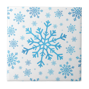 Pretty Blue Christmas Snowflakes on Winter White  Ceramic Tile