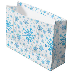 Pretty Blue Christmas Snowflakes on Winter White Large Gift Bag