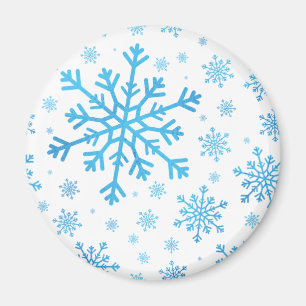 Pretty Blue Christmas Snowflakes on Winter White Magnet