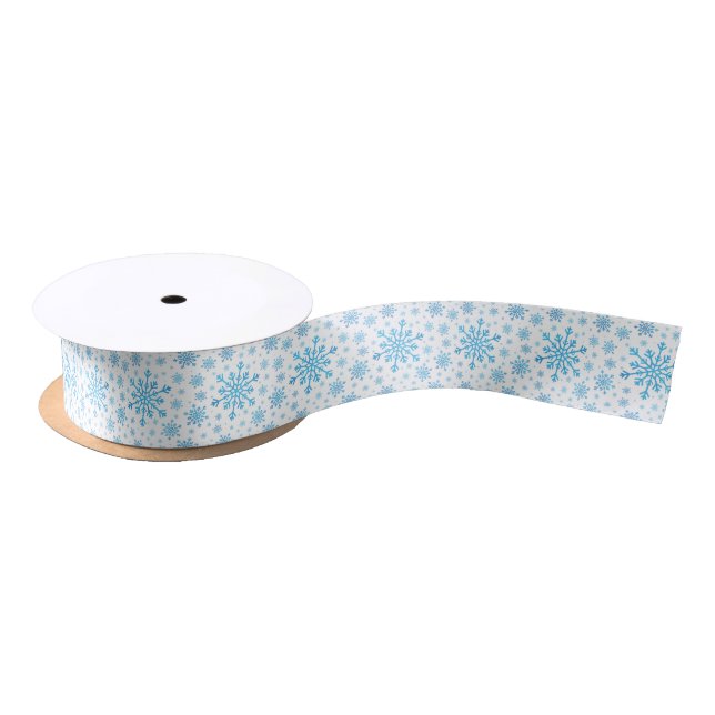 Pretty Blue Christmas Snowflakes on Winter White Satin Ribbon (Spool)