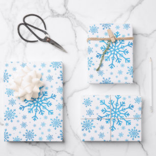 Pretty Blue Christmas Snowflakes on Winter White Wrapping Paper Sheet