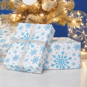 Pretty Blue Christmas Snowflakes on Winter Wrapping Paper