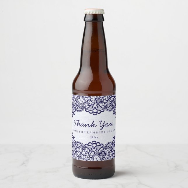 Pretty Blue Country Lace Beer Bottle Label (Front)