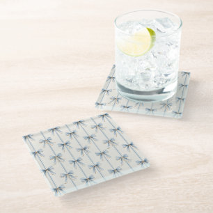 Pretty Blue Cream Bows Glass Coaster