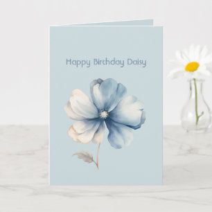 Pretty Blue Cream Flower Birthday Card
