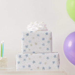 Pretty Blue Cream Flowers Birthday Wrapping Paper