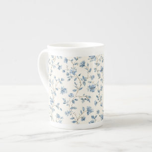 Pretty Blue Cream Flowers Bone China Mug