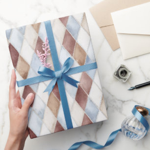Pretty Blue Cream Tan Brown Diamonds Birthday Wrapping Paper