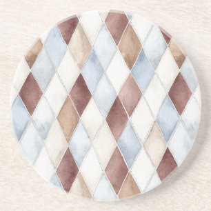 Pretty Blue Cream Tan Brown Diamonds Coaster