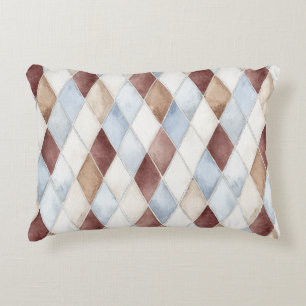 Pretty Blue Cream Tan Brown Diamonds Decorative Cushion