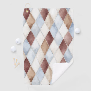 Pretty Blue Cream Tan Brown Diamonds Golf Towel