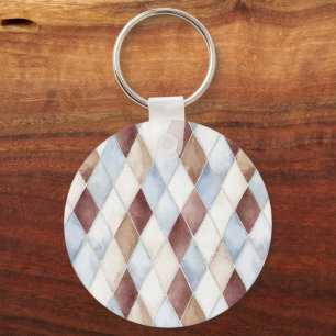 Pretty Blue Cream Tan Brown Diamonds Key Ring