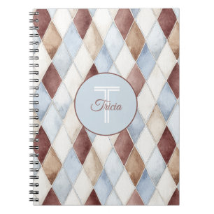 Pretty Blue Cream Tan Brown Diamonds Notebook
