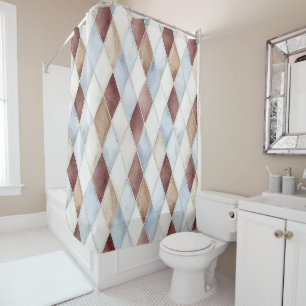 Pretty Blue Cream Tan Brown Diamonds   Shower Curtain
