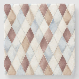 Pretty Blue Cream Tan Brown Diamonds Stone Coaster
